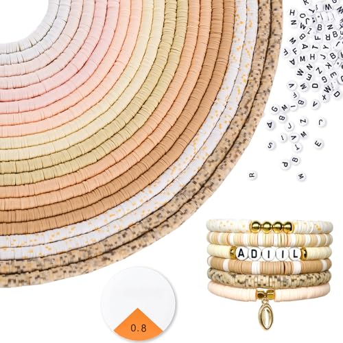 ADIIL 7200pcs Clay Beads Bracelet Making Kit, 6mm Polymer Heishi Beads for Jewelry Making, Friendship Bracelet Kit Birthday Gift for Adults Light Neutral - color: Light Neutral