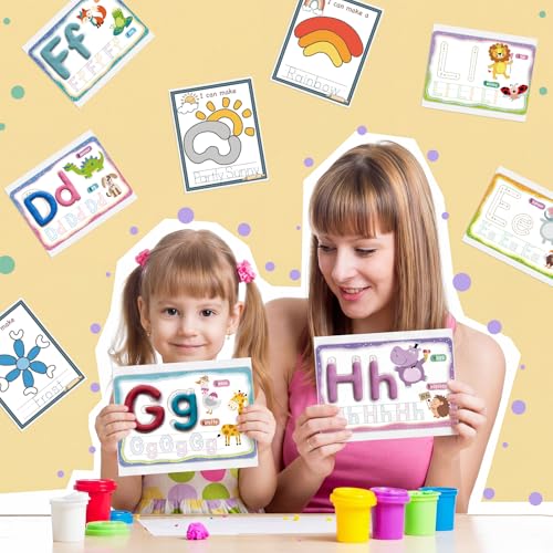 Ireer 36 Pcs Alphabet & Weather Clay Mats for Kids Activity Card for Clay - style: Alphabet & Weather