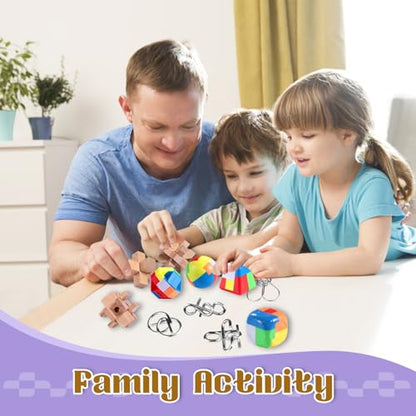 Brain Teaser Puzzles for Adults and Kids, 18Pcs Puzzle Games Set, 3D Wooden Plastic Metal Puzzle, Unlock Interlock Mind Brain Games, IQ Test Educational Toy - style: Medium-18PCS