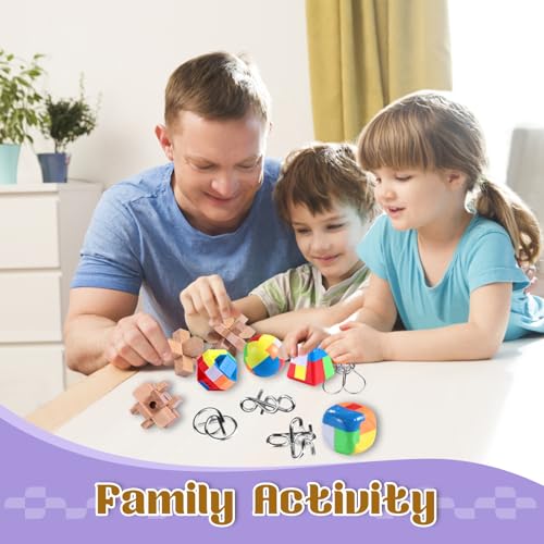 Brain Teaser Puzzles for Adults and Kids, 18Pcs Puzzle Games Set, 3D Wooden Plastic Metal Puzzle, Unlock Interlock Mind Brain Games, IQ Test Educational Toy - style: Medium-18PCS