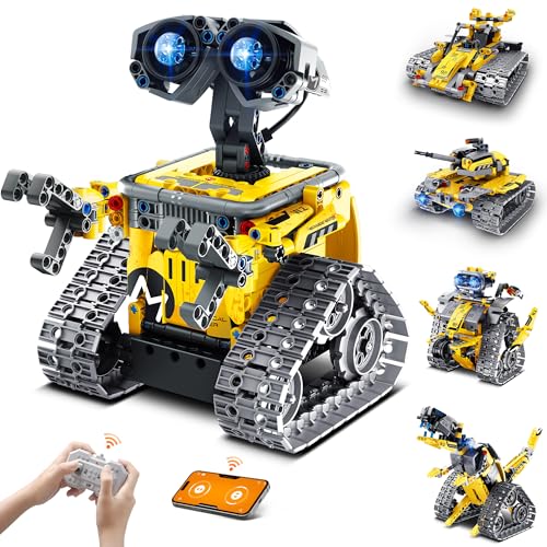Mibido STEM Robot Building Kit Gift for Boys Ages 8-12 with Remote Control - color: Yellow
