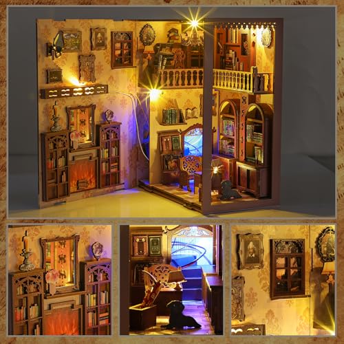 Timeless Bookshop Book Nook Kit with Silicon Liquid Glue - DIY Miniature House Kit for Adults, Teens and Beginners, Dollhouse Booknook Library Tiny House Bookshelf Decor 3D Wooden Puzzle - style: Timeless Bookshop