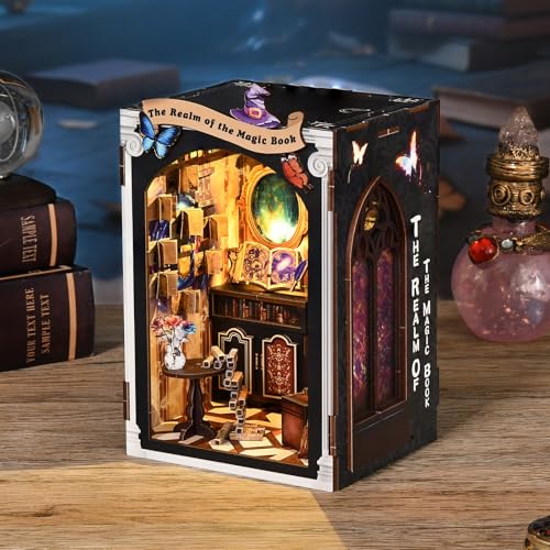 Book Nook Kit, DIY Dollhouse Miniature House with LED Bookshelf Decor Home Decor, 3D Wooden Puzzle Craft and Creative Gifts for Adults, Teens, Beginners (Magic Book) - style: Magic Book