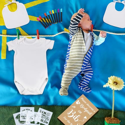Chuarry 43 Pcs Baby Shower Kit, 8 Onesies 8 Bibs Markers 16 Stencils - style: Kraft Paper