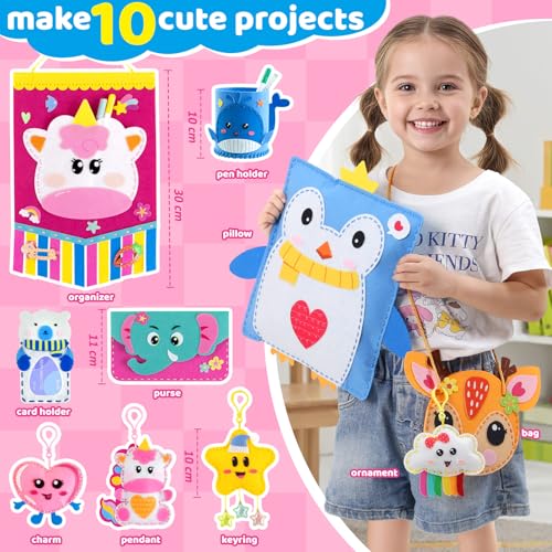 Felt Sewing Crafts for Kids Ages 4-12, 10 DIY Projects Kids Sewing Kit - color: animal organizers felt sewing kits
