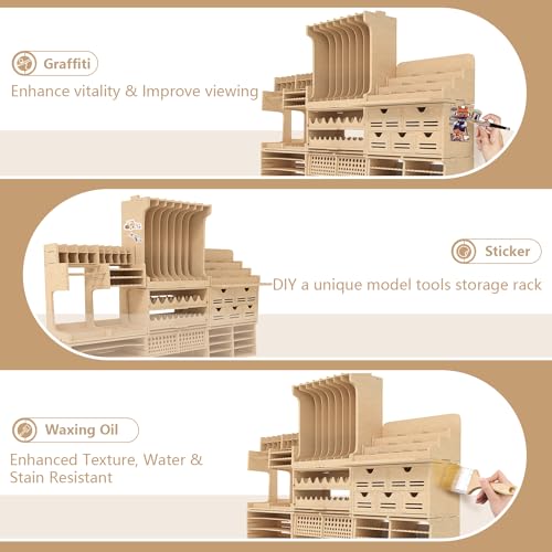 Wooden Model Kit Tool Organizer Storage Rack, Paint Rack Organizer with MDF Material, Brush/Screwdriver Storage, Craft Supplies Storage, Suitable for Tamiya Gundam Model Tools, GK10