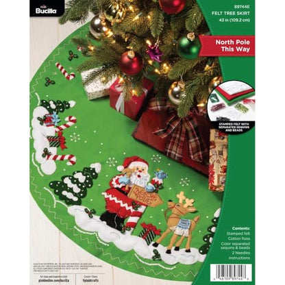 Bucilla, Felt Applique 43" Tree Skirt Kit, North Pole This Way, Perfect for DIY Arts and Crafts