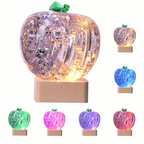 3D Crystal Puzzle, Night Light with Base, DIY Crafts for Age 14+, Birthday Gifts for Adults, Plastic Apple DIY Puzzle Blocks 3D Model Toy(White) - color: White Apple
