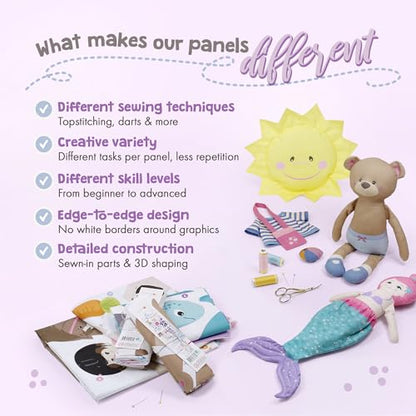 kullaloo - Cut & Sew Fabric Panel for Intermediate Skills - with Video Instructions - Doll Sewing Panel Doll with Clothes: Dress Me Bestie Bibby Bunny - color: Dress Me Bestie Bibby Bunny