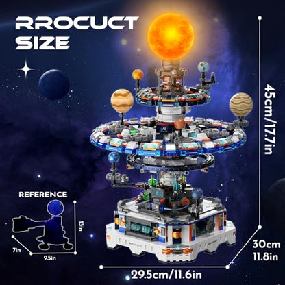 Rotating Solar System Building Set with LED Lights, 2900 PCS Collector's STEM Model Kit, 8 Orbiting Planets & Glowing Sun – Educational Gift for Adults, Kids 8+, Astronomy Enthusiasts - color: Yellow