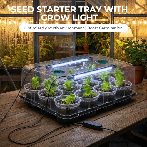 homenote 4 Inch Seed Starter Trays 2 Pack, 12-Cell - size: 4 Inch, style: 2 Pack Tray+Pots+Dome+Grow Light