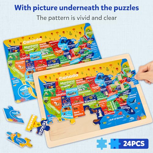 SYNARRY Large USA Map, World Map & Solar System Wooden Puzzles Ages 4-6 - style: US World Earth Solar System