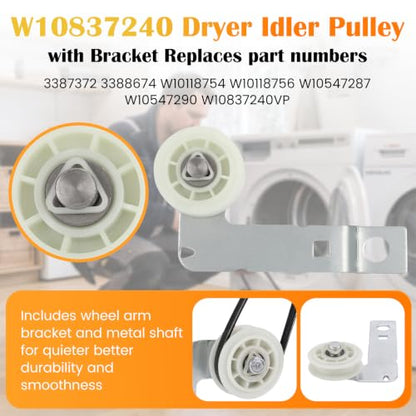 4392067 Dryer Repair Kit with W10837240 Dryer Idler Pulley, Fit for whirlpool Cabrio maytag Bravos XL kenmore Dryer, Includes WPW10314173 Drum Roller, 661570V Belt, 279640 Idler Pulley