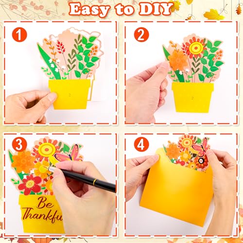 36 Set Fall DIY Craft - Thanksgiving Flower Card Making Kit with Autumn Greeting Cards Stickers Envelopes Set Gifts for Activities - style: fall