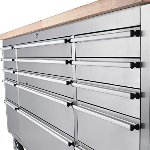 72-inch Stainless Steel Rolling Tool Chest with 15 Drawers, Mobile Workbench, Assembled Large Tool Box Lockable Storage Cabinet with Wheels for Garage Workshop (72'' w/15 Drawers) - size: 72'' w/15 drawers - Stainless Steel