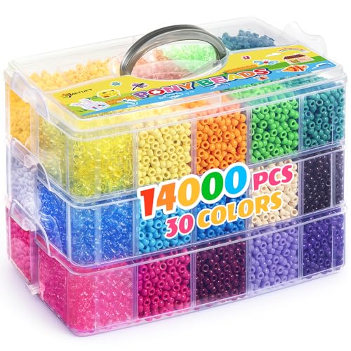 Simetufy 14000Pcs Pony Beads Bulk, 30 Colors 6x9 Kandi Beads for Bracelet - color: 30 Colors - 14000 Pcs