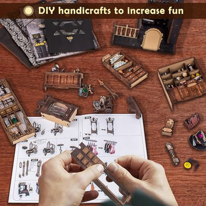Wimlade DIY Book Nook Kit, Miniature Book Nook kit, Wooden 3D Puzzle Bookend Bookshelf Insert Decor, Halloween/Christmas Decorations/Gifts for Adults and Teens