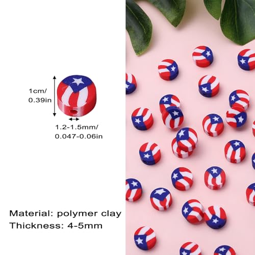 100pcs Flag Clay Beads for Jewelry Making, Polymer Clay Spacer Beads for DIY Craft Bracelet Necklace (Flag) - color: Flag