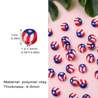 100pcs Flag Clay Beads for Jewelry Making, Polymer Clay Spacer Beads for DIY Craft Bracelet Necklace (Flag) - color: Flag