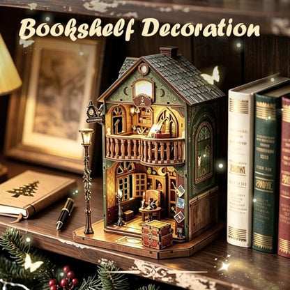 Book Nook Kit DIY Miniature House with LED Light, 3D Wooden Puzzle Owl Library Bookshelf Insert, DIY Craft Model Kit for Adults & Teens, Creative Bookshelf Decor Gift - style: Owl library