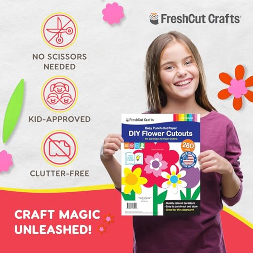Flower Cutouts, Tulip Daisy Daffodil, 280 Piece, Paper Flowers for Crafts