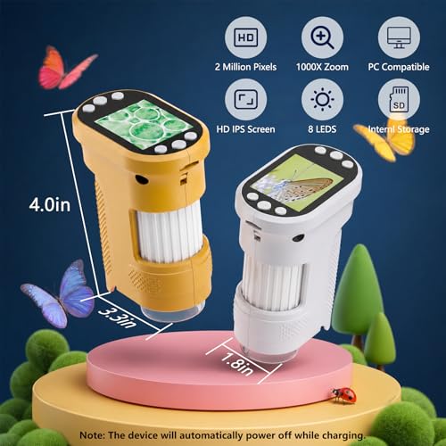 Kids Digital Microscope, 1000X Handheld Pocket Microscope STEM Science Toy - color: white