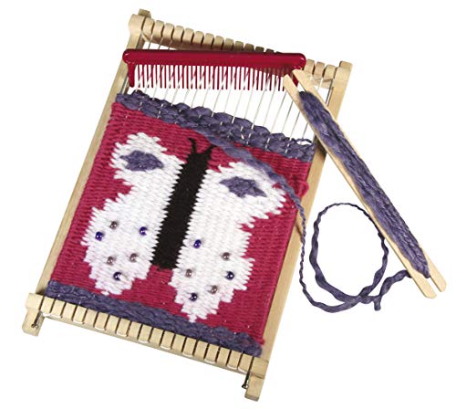 Rayher 7202200 Wooden Weaving Loom with Weaving Shuttle and Comb, Lap Loom Kit Suitable for Children and Beginners, 18.5 x 29 cm