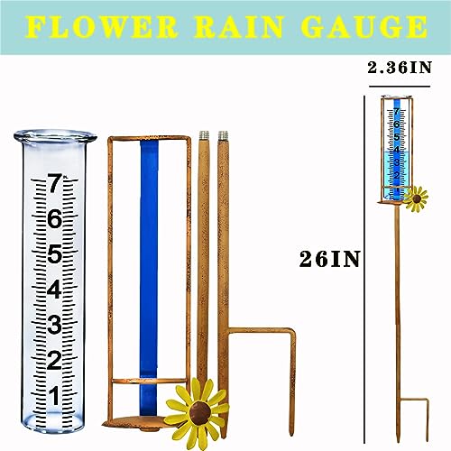 Rain Gauge Outdoor, Freeze Proof Rain Gauges Outdoors Best Rated,7" Capacity Detachable Rain Guage with Stake for Yard,Lawn & Garden,Large Clear Number and Scale Rain Measure Gauge,Rain Water Meter - color: Large Flower Rain Gauge