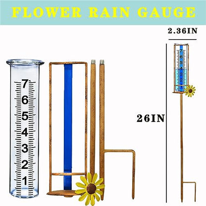 Rain Gauge Outdoor, Freeze Proof Rain Gauges Outdoors Best Rated,7" Capacity Detachable Rain Guage with Stake for Yard,Lawn & Garden,Large Clear Number and Scale Rain Measure Gauge,Rain Water Meter - color: Large Flower Rain Gauge