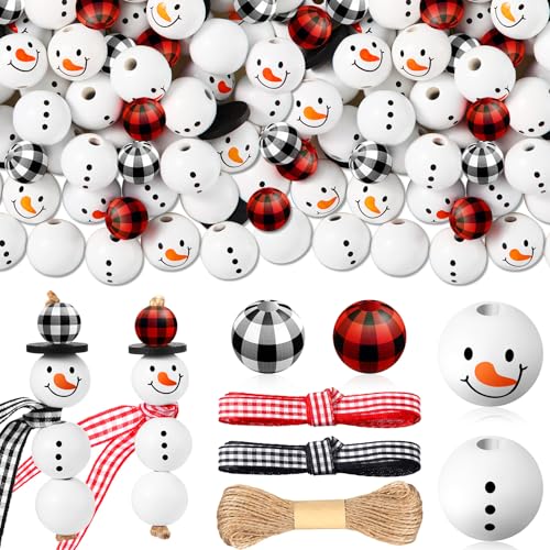 Landical 180 Piece Christmas Crafts Snowman Wooden Bead DIY, Classic Color - color: Classic Color