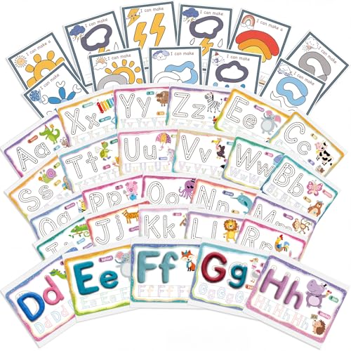 Ireer 36 Pcs Alphabet & Weather Clay Mats for Kids Activity Card for Clay - style: Alphabet & Weather