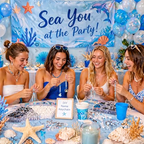 Tondiamo 2823 Pcs Ocean Keychain Making Kit Seashell Bag Charm Beach DIY Craft Sea Themed Key Ring Starfish Mermaid Charms Letters Beads String for Gift Jewelry Key Ring Backpack Accessories - style: Marine