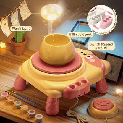 Pottery Wheel for Kids with Foot Pedal, Air Dry Clay Craft Kit Ages 6+ - color: Pink C