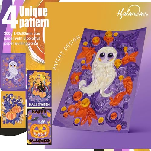 Halandar Paper Quilling Tool Set with 6 Color 5mm Quilling Strips & 4 Cards