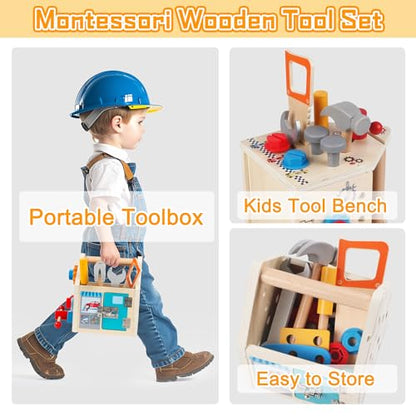 Toddler Tool Kit - 33 PCS Montessori Toddlers Tool Box, Kids Pretend Play Tool Set Age 2-4, STEM Educational Toys for Age 3, Wooden Construction Toys, Boys Birthday Gift 2,3,4,5 Year Old (House)