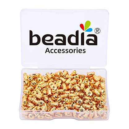 BEADIA 18K Gold Plated Bullet Earring Backstops 5x5mm 200pcs for Replacement DIY Jewelry Making Findings - size: Bullet Backstops 5x5mm