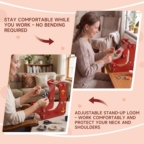 ZOLAOLA Adjustable Standing Bead Loom – Bead Loom Kit for Adults & Beginners with 4 Length Settings, Ergonomic Angled Design, Work Area 7.5"-10.5", for Jewelry Making, Bracelets, Necklaces & Crafts