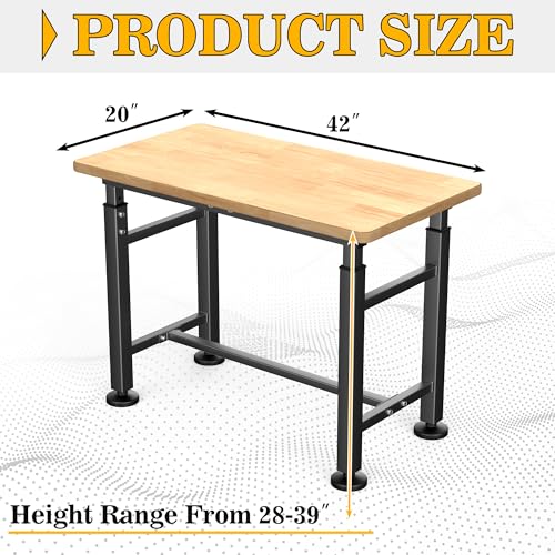 Ultrawall Freestanding Workbench for Garage, Adjustable Height Work Table - size: 42 x 20 inch