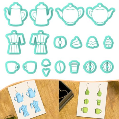 18Pcs Tea Party Polymer Clay Cutters Afternoon Ice Cream Clay Earrings Cutters Coffee Cake Cute Polymer Clay Cutter for Jewelry Earrings Making Birthday Party DIY Supplies - style: Coffee
