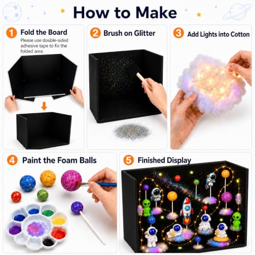 Cinrobiye 67 PCS Galaxy Diorama Scene Kit, 3D Solar System Model Project Set, Outer Space Planet Foam Craft Kit with Astronauts, Rocket and Space-Themed Decorations for School Science Arts Projects