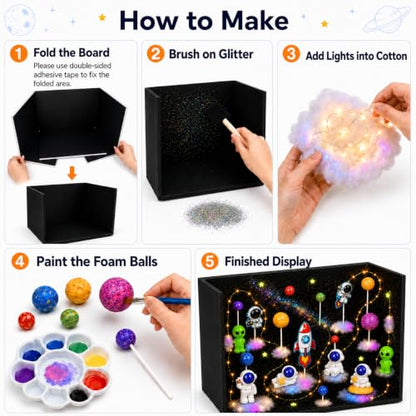 Cinrobiye 67 PCS Galaxy Diorama Scene Kit, 3D Solar System Model Project Set, Outer Space Planet Foam Craft Kit with Astronauts, Rocket and Space-Themed Decorations for School Science Arts Projects