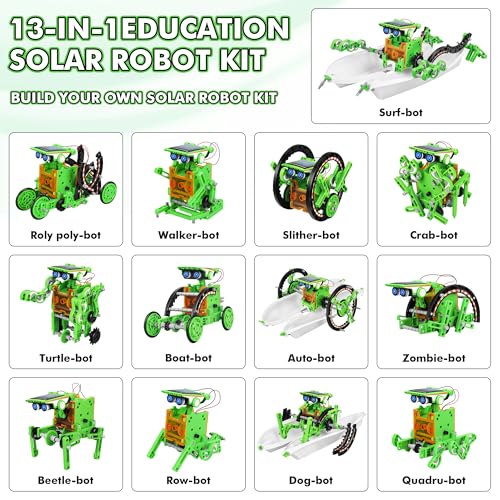STEM 13-in-1 Education Solar Power Robots Toys for Boys Age 8-12 - color: Green