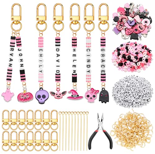 Tondiamo 2823 Pcs Pink Halloween Bead Keychain DIY Craft Making Kit - style: Pink Halloween