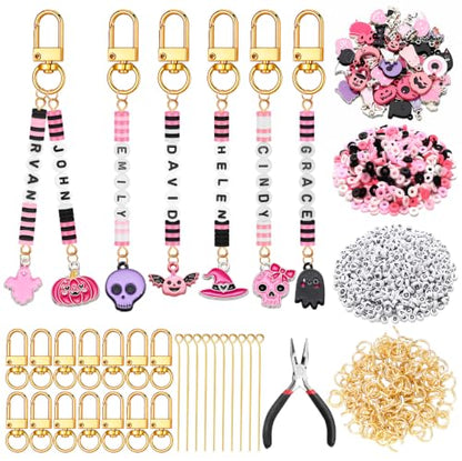 Tondiamo 2823 Pcs Pink Halloween Bead Keychain DIY Craft Making Kit - style: Pink Halloween