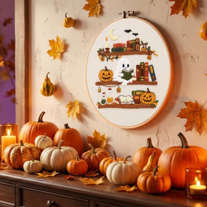 Nuberlic Halloween Ghost Reading Embroidery Kit for Beginners - color: HALLOWEEN