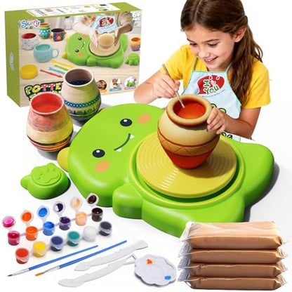 Pottery Wheel for Kids with Foot Pedal, Cute Dinosaur Kids pottery Kit - color: Green D