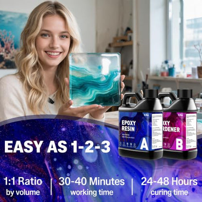 Epoxy Resin Kit 17OZ - No Yellowing & Less Bubble 2 Part Epoxy Resin for Beginners, 1:1 Ratio Art Resin for Wood Casting, Jewelry Making, Art Crafting & Countertop Coating (8.5OZ×2) - size: 17 OZ