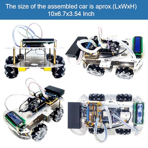 DIY Mecanum Wheel Car Kit with Metal Chassis and TT Motor Smart Robot 4WD Omnidirectional Car Programming Kit with Speed Encoder for Arduino/Microbit/Raspberry Pi for Adult Age 15+(Unassembled)