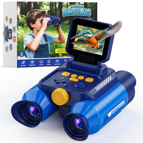 Binoculars for Kids with HD Screen & Night Vision & Games, STEM Science Educational Toy Science Kits STEM Toys for Outdoor, Travel Nature Exploration, Gift for 3+ Years Old Boys & Girls (Navy Blue) - color: Blue