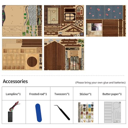DIY Book Nook Kit, 3D Wooden Puzzle for Adults, Japanese Zen Garden Miniature House Model with LED Light, Creative Shelf Insert Decor & Arts Crafts Gift (Moss Lantern Harmony Garden) - style: Moss Lantern Harmony Garden